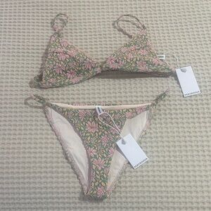 Pink & Green Floral Triangle Bikini
